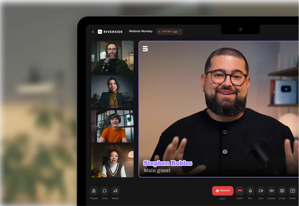 Video webinar interface showing Stephen Robles as the main guest, with four other participants in smaller windows on the left.